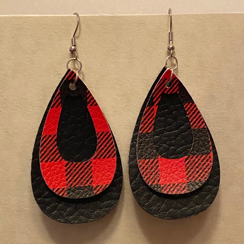 Handmade faux leather teardrop earrings